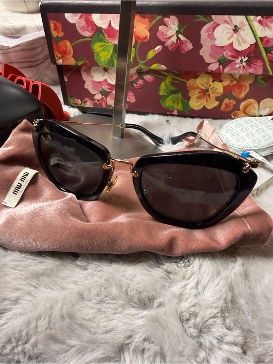 Miu Miu Accessories - Miu Miu Black Cat-Eye Sunglasses with Gold Trim
